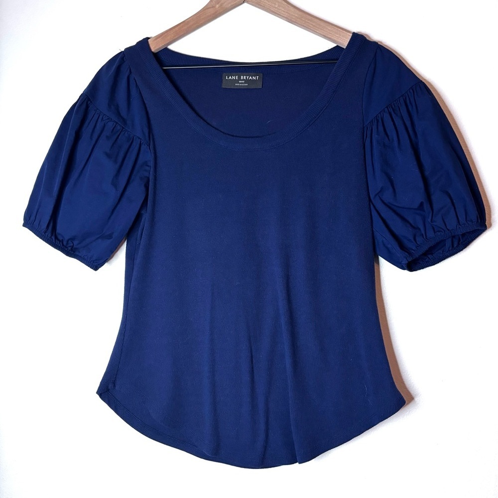 Lane Bryant ribbed top with puff sleeves navy blue 10/12 - Picture 3 of 11